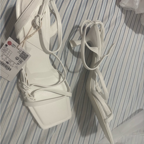 Stradivarius White Strappy Heels #38 - Picture 1 of 6